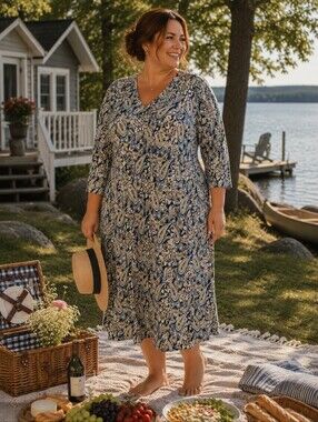 Wasabi Blue and Cream Paisley Dress Size 16